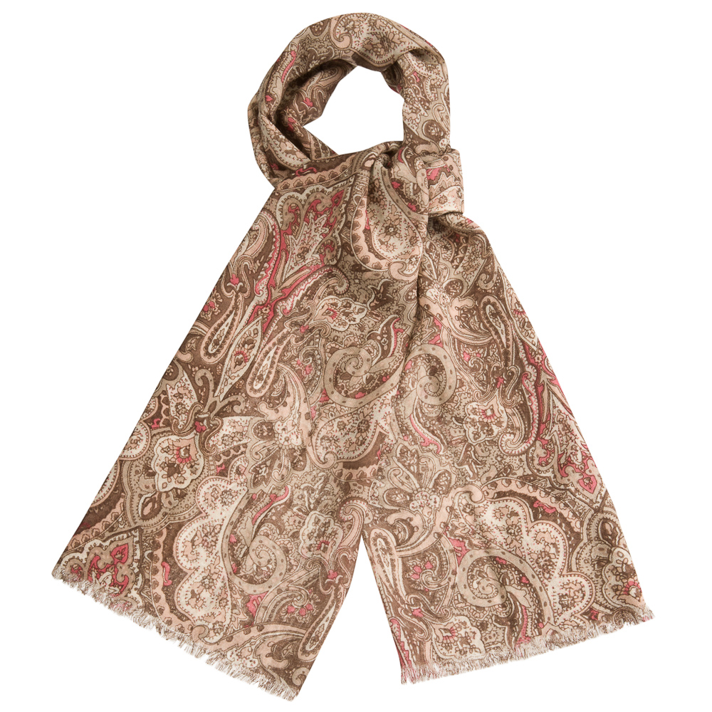 Женский коричневый шарф с орнаментом по фону Dr.Koffer S810470-135-09