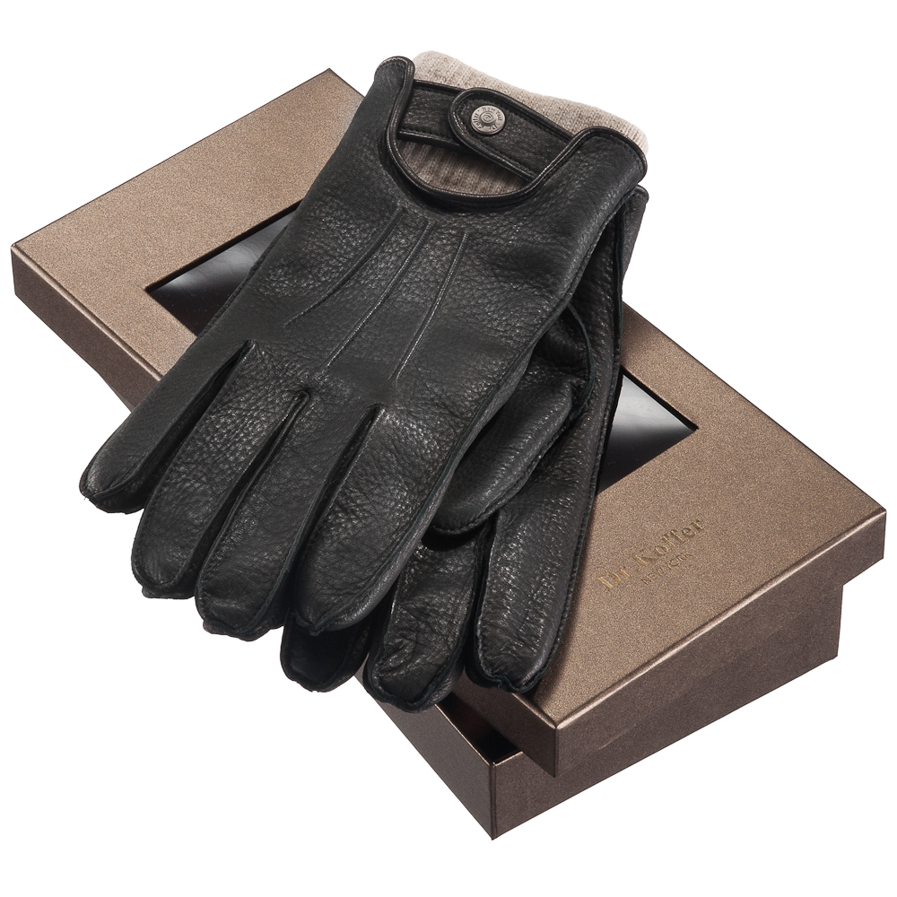 Черные кожаные перчатки со светлой шерстяной подкладкой Dr.Koffer H710061-40-04