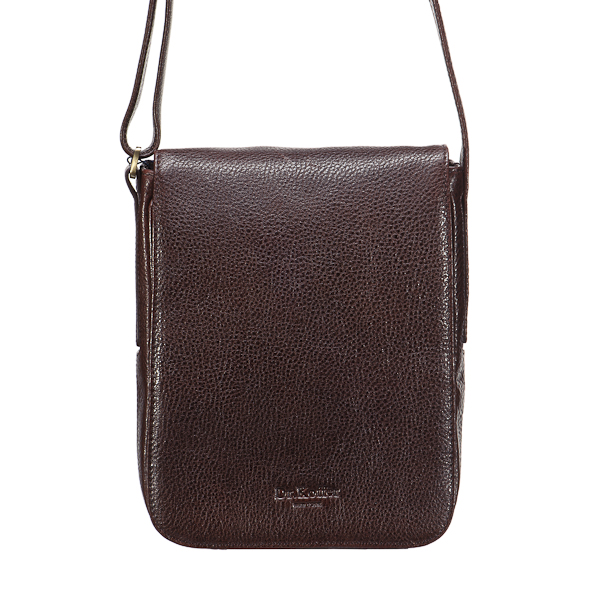 Прямоугольная темно-коричневая мужская сумка небольшого размера из жатой кожи Dr.Koffer M306221-02-09