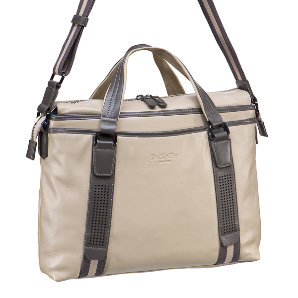 Деловая сумка Dr.Koffer из натуральной кожи бежевая