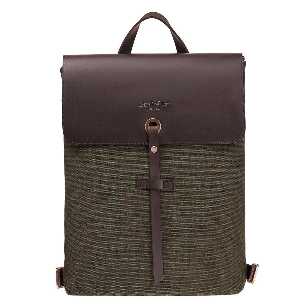 Рюкзак Dr.Koffer из канваса и натуральной кожи зеленый