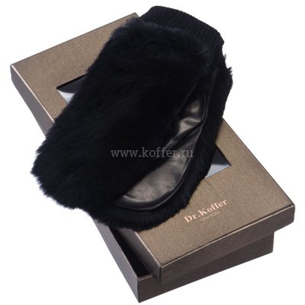 Черные рукавицы с кроличьим мехом Dr.Koffer H690101-98-04