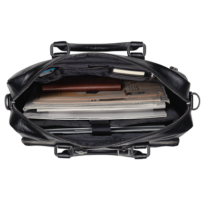 Черная кожаная сумка с жестким каркасом и плечевым ремнем Dr.Koffer B402474-133-04