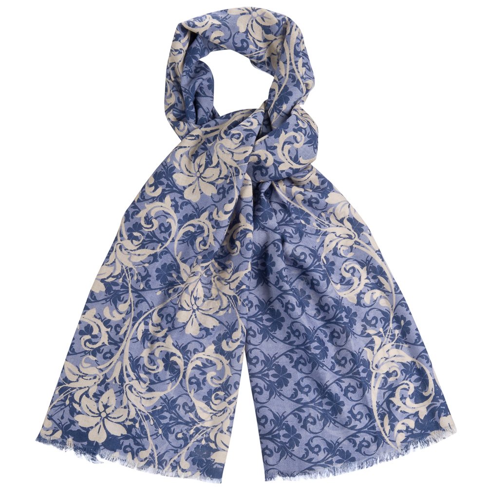Женский шарф из шерсти с двойным цветочным принтом сине-голубых отенков Dr.Koffer S810487-135-60