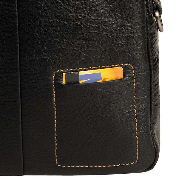 Черная мужская кожаная сумка на плечевом ремне с коричневой отделкой Dr.Koffer B402319-02-04