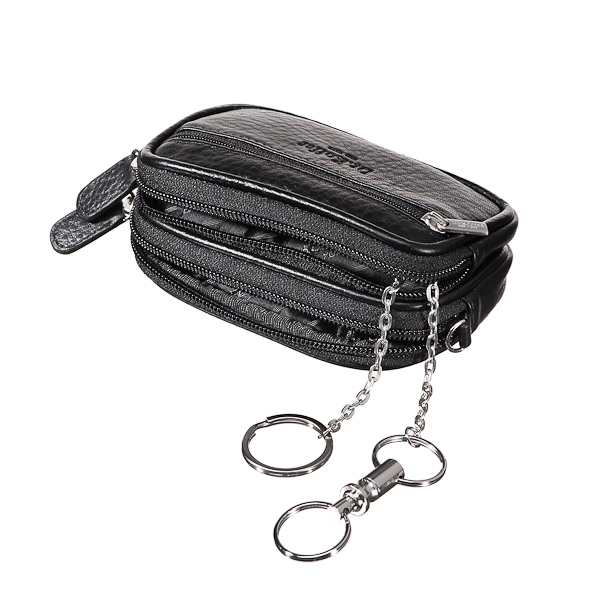 Сумочка для ключей из черной кожи на молниях с ручкой Dr.Koffer X510182-01-04