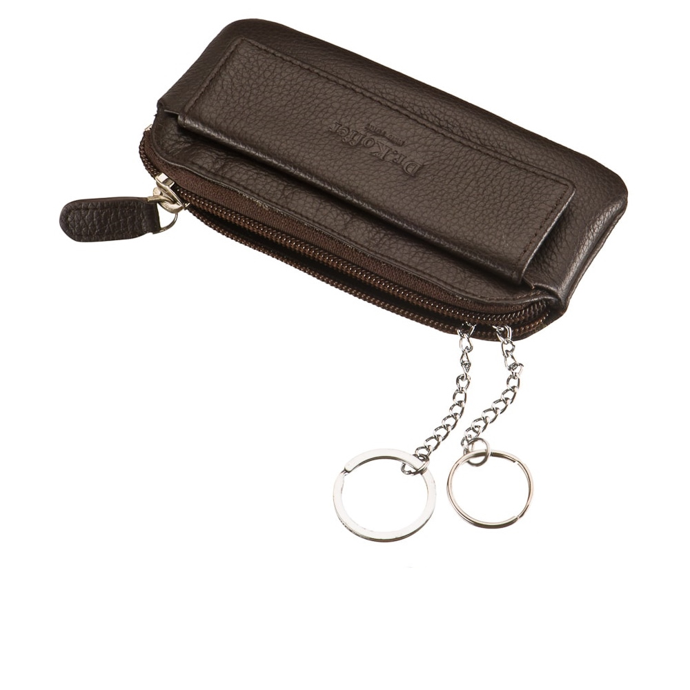 Ключница из зернистой темно-коричневой кожи на молнии с кармашком Dr.Koffer X510301-220-09