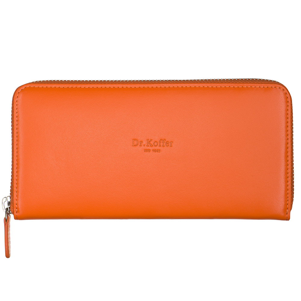 Вместительное женское портмоне из оранжевой кожи на молнии Dr.Koffer X510330-29-58