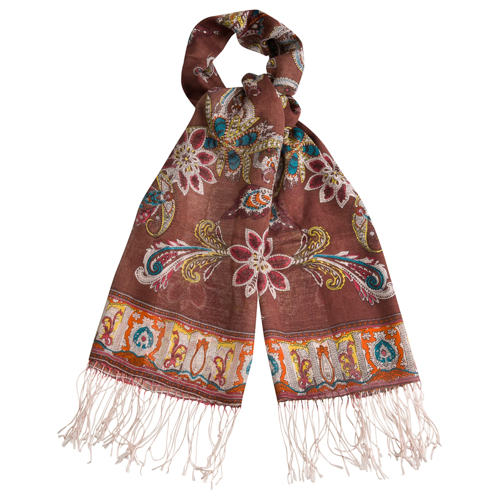 Женский шерстяной шарф с разноцветным принтом и белой бахромой Dr.Koffer S810464-135-09