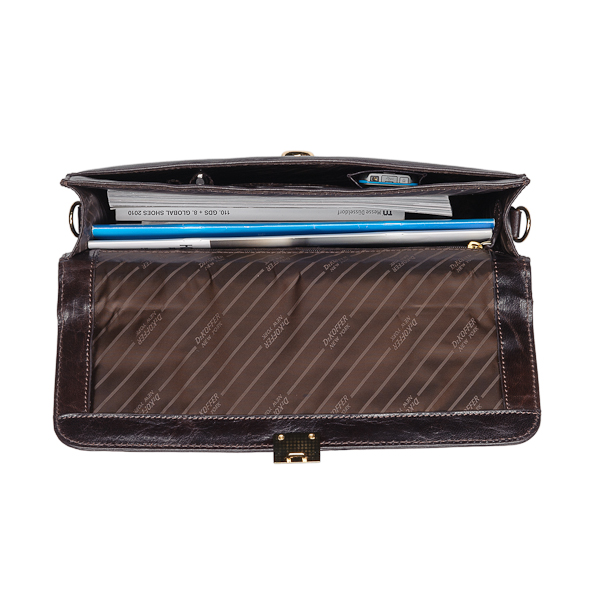 Стильный портфель с оригинальным замком и съемным плечевым ремнем (шоколадного цвета) Dr.Koffer B402447-59-09