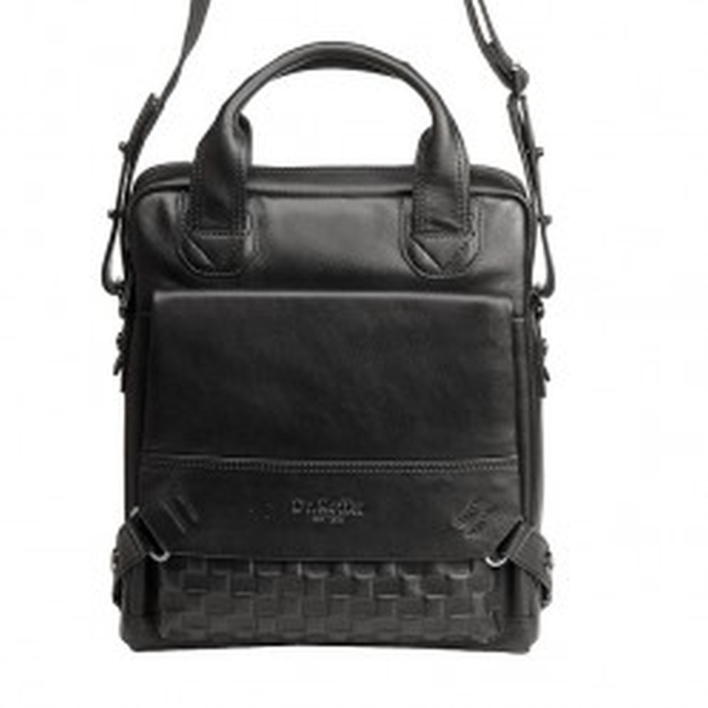 Сумка мужская из гладкой черной кожи с короткими ручками и плечевым ремнем Dr.Koffer B402316-41-04