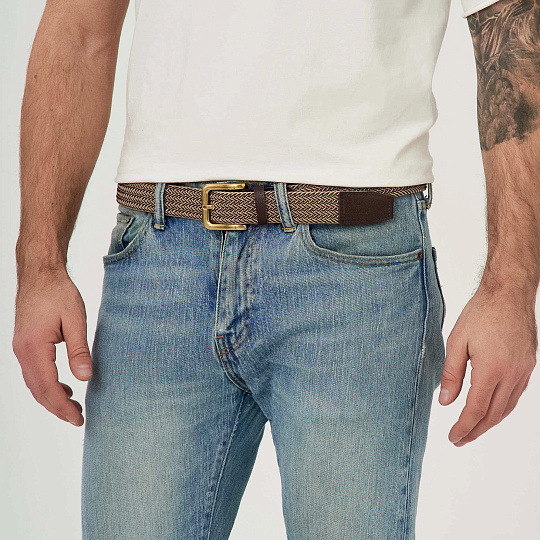 Ремень Dr.Koffer из натуральной кожи и текстиля бежевый