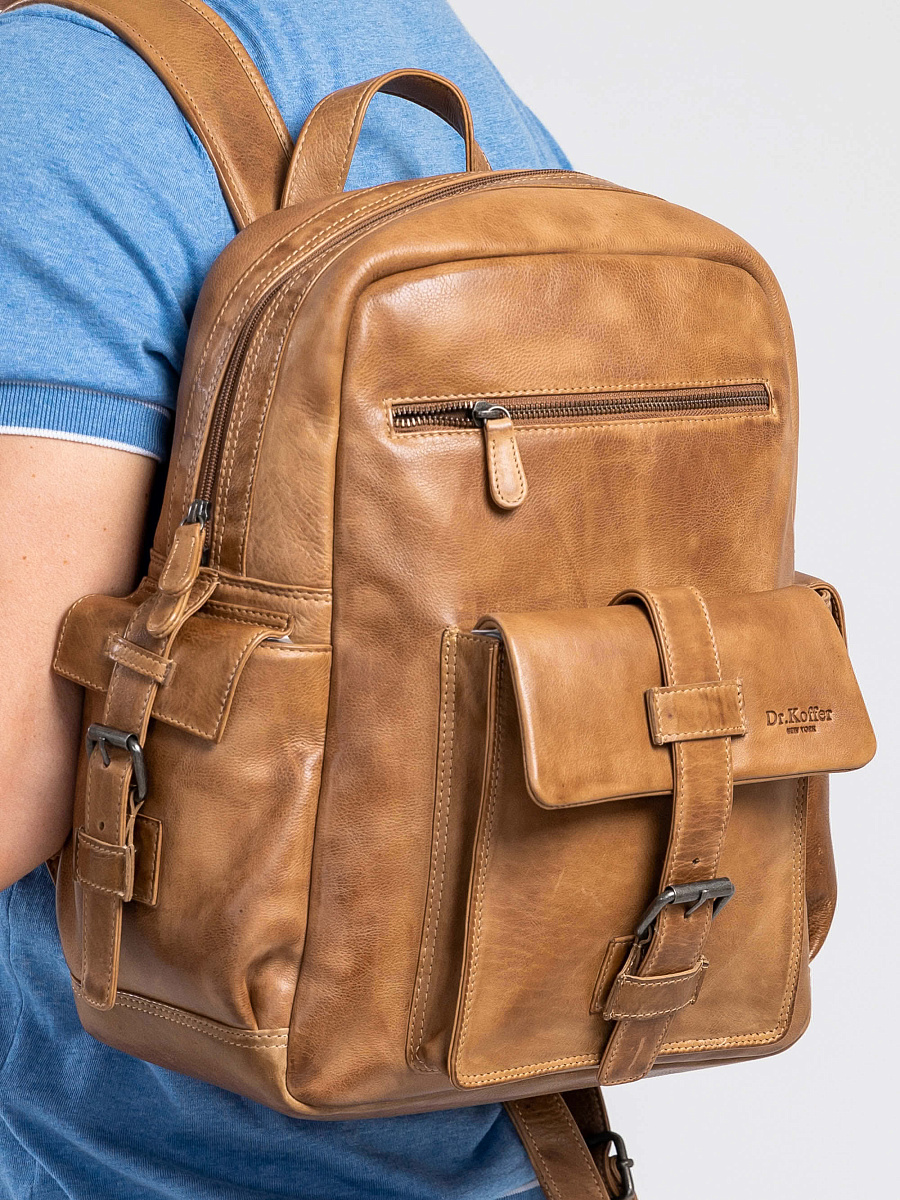 Рюкзак Dr.Koffer из натуральной кожи бежевый