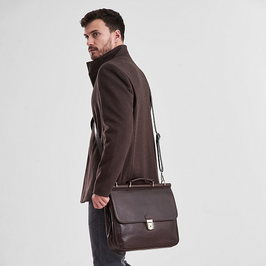 Портфель Dr.Koffer из натуральной кожи темно-коричневый