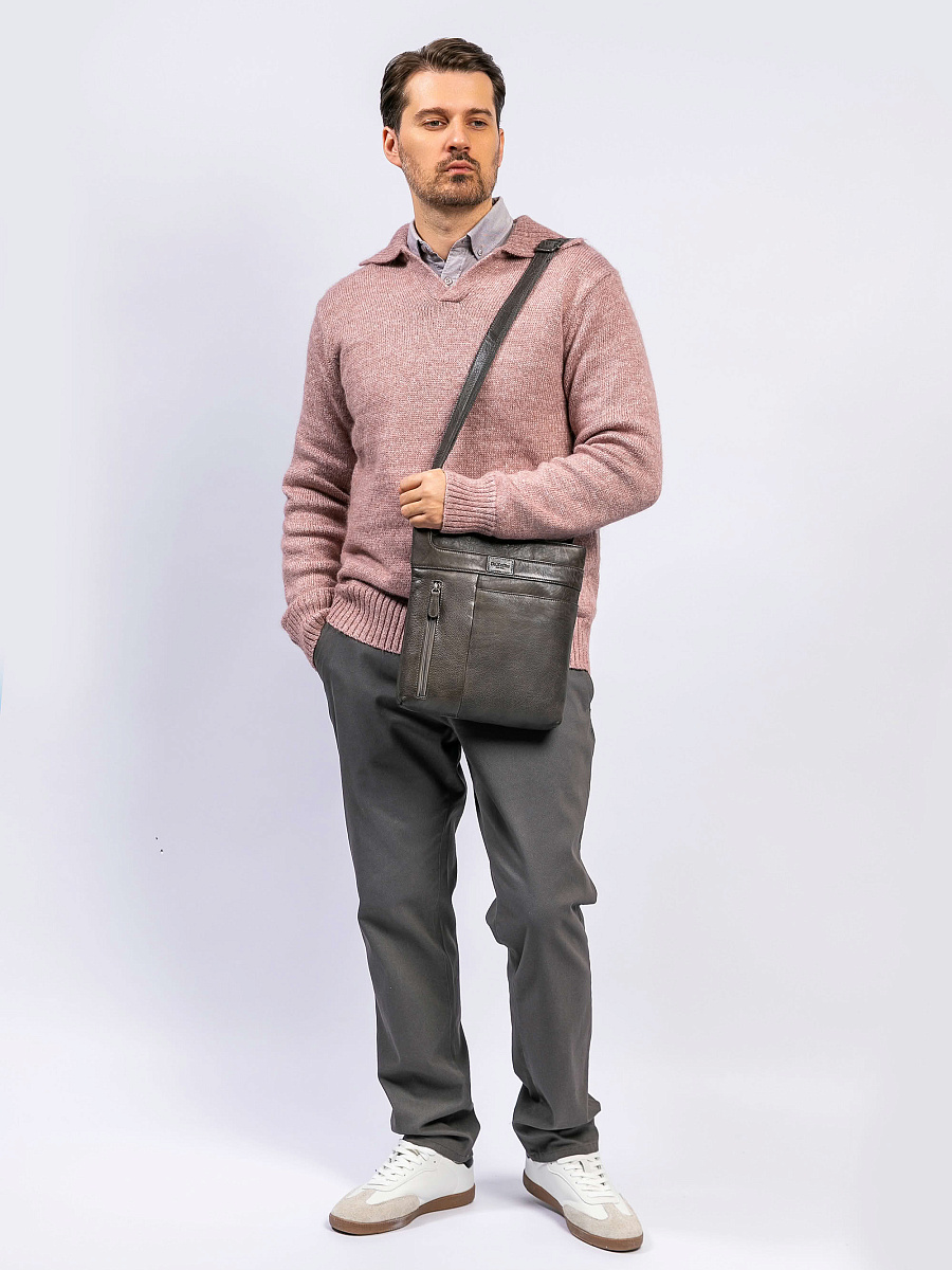 Сумка через плечо Dr. Koffer из натуральной кожи серая