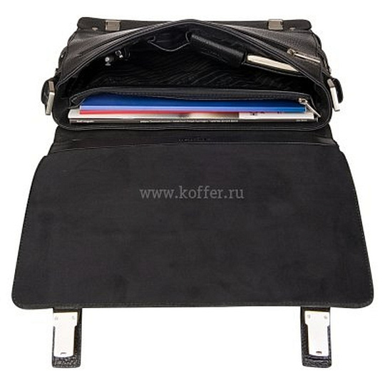Классический мужской портфель с застежками и перекидным ремнем на карабинах (черного цвета)  Dr.Koffer B402297-02-04