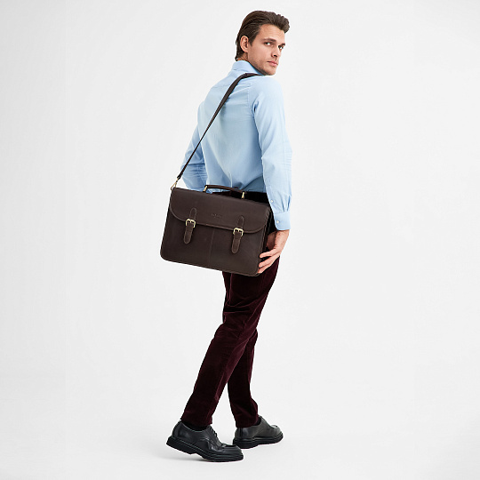 Портфель Dr.Koffer из натуральной кожи темно-коричневый