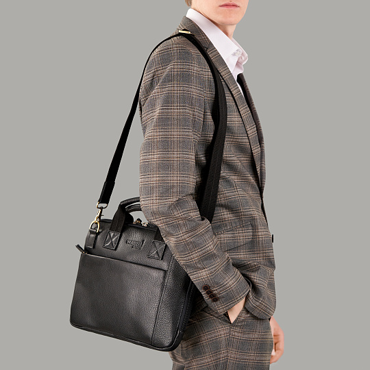 Деловая сумка Dr.Koffer из натуральной кожи черная