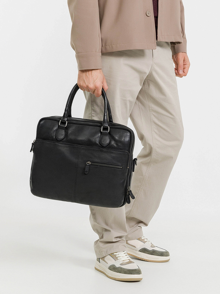 Деловая сумка Dr.Koffer из натуральной кожи черная