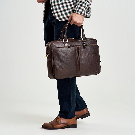 Деловая сумка Dr.Koffer из натуральной кожи темно-коричневая