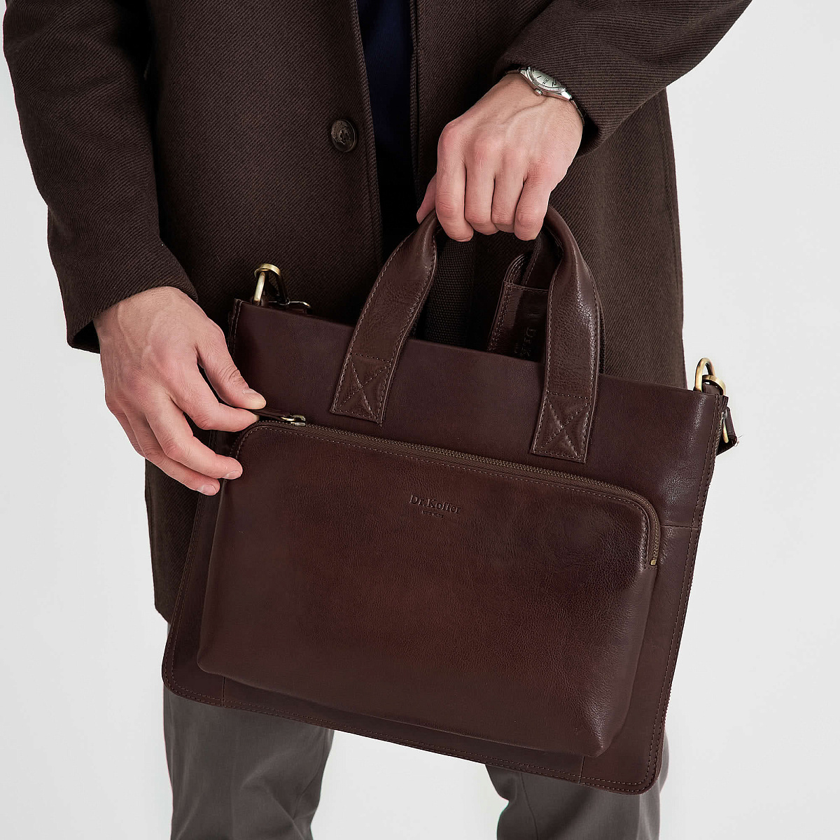 Деловая сумка Dr.Koffer из натуральной кожи темно-коричневая