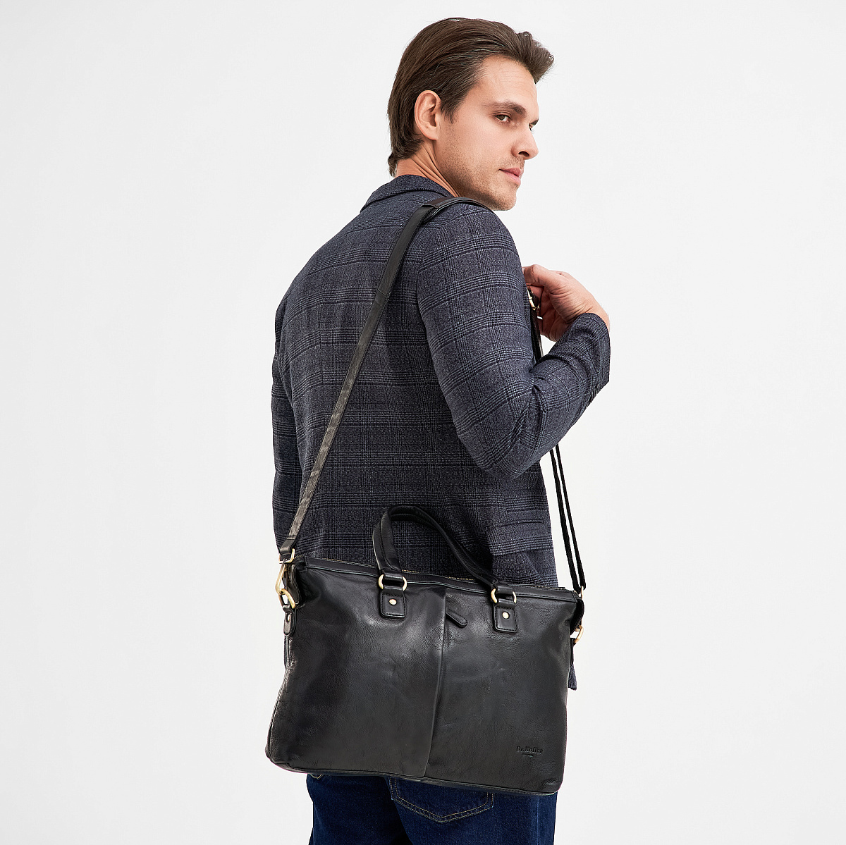 Деловая сумка Dr.Koffer из натуральной кожи черная