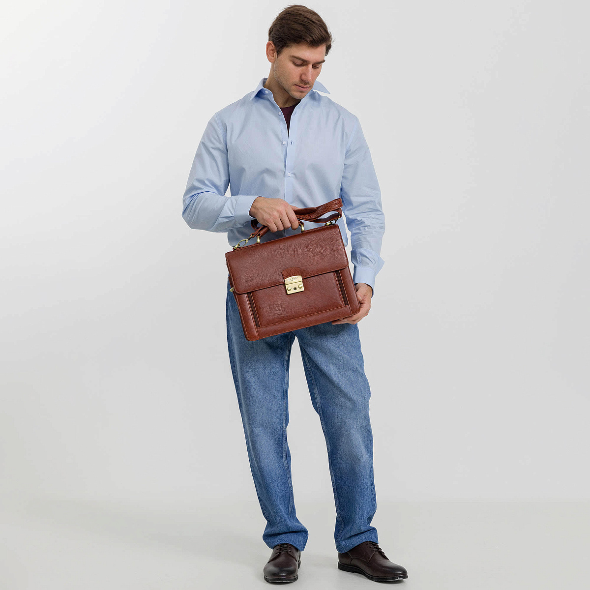 Портфель Dr.Koffer из натуральной кожи светло-коричневый