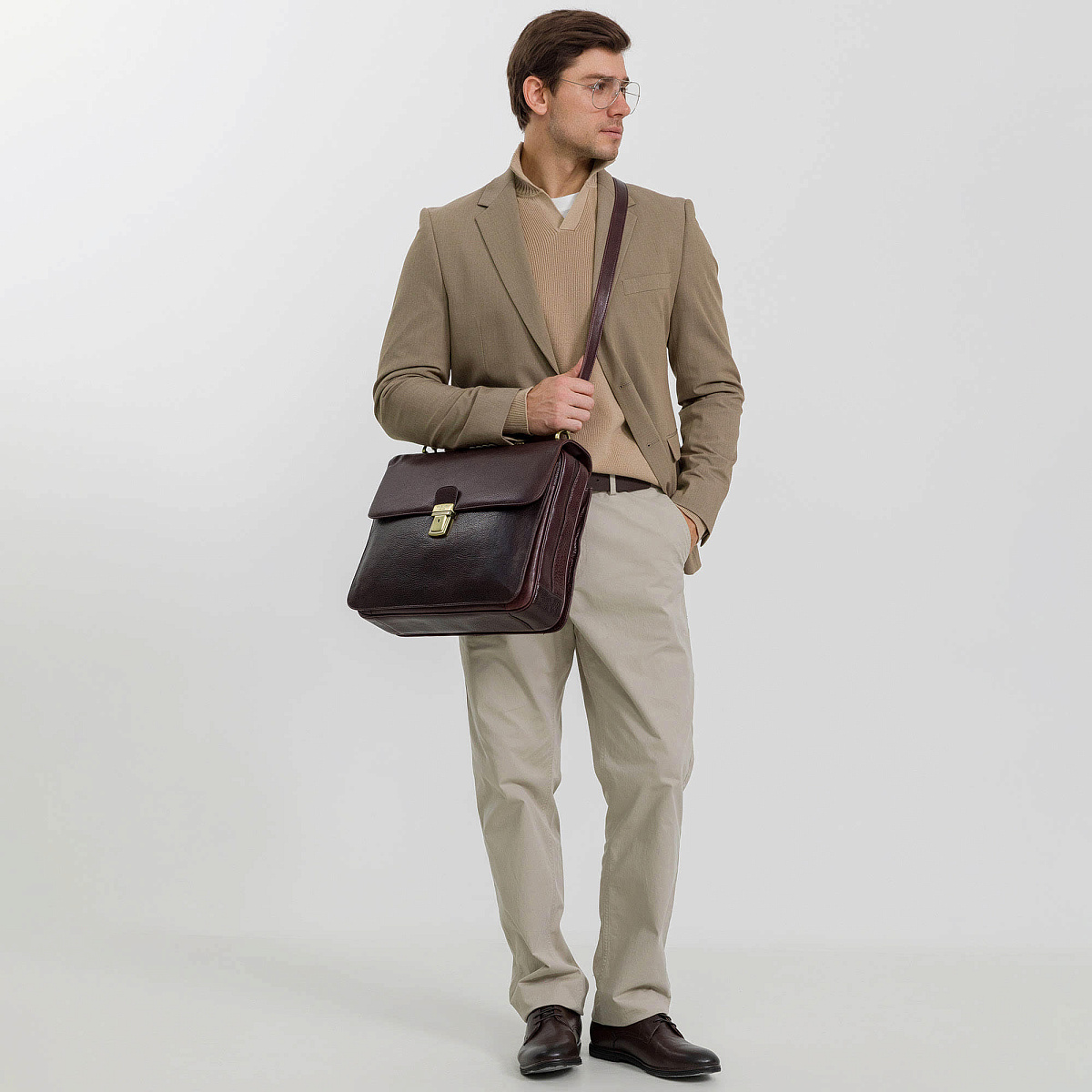 Портфель Dr.Koffer из натуральной кожи темно-коричневый