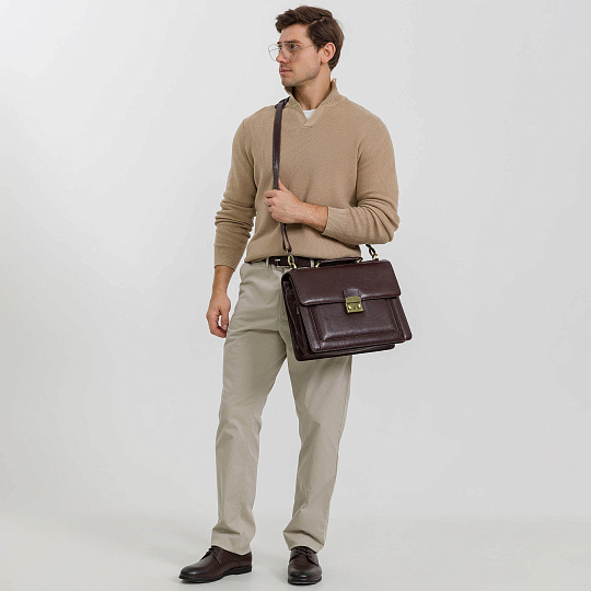 Портфель Dr.Koffer из натуральной кожи темно-коричневый