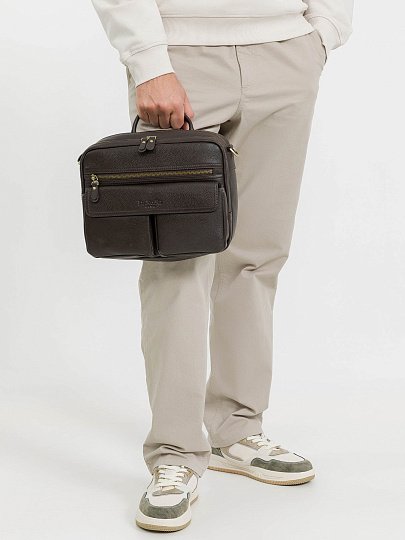 Деловая сумка Dr.Koffer из натуральной кожи темно-коричневая