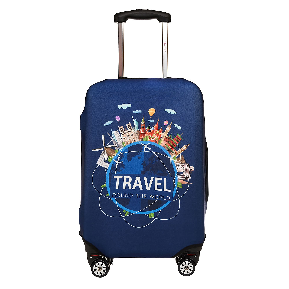Чехол для чемодана S Dr.Koffer синий с рисунком"TRAVEL"