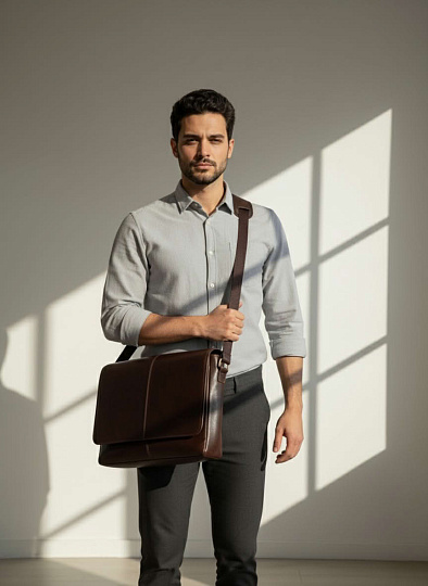 Деловая сумка Dr.Koffer из натуральной кожи коричневая										