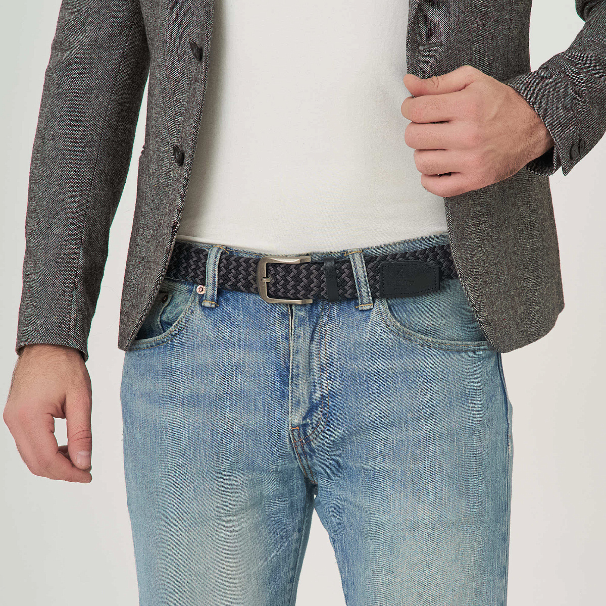 Ремень Dr.Koffer из натуральной кожи и текстиля черно-серый