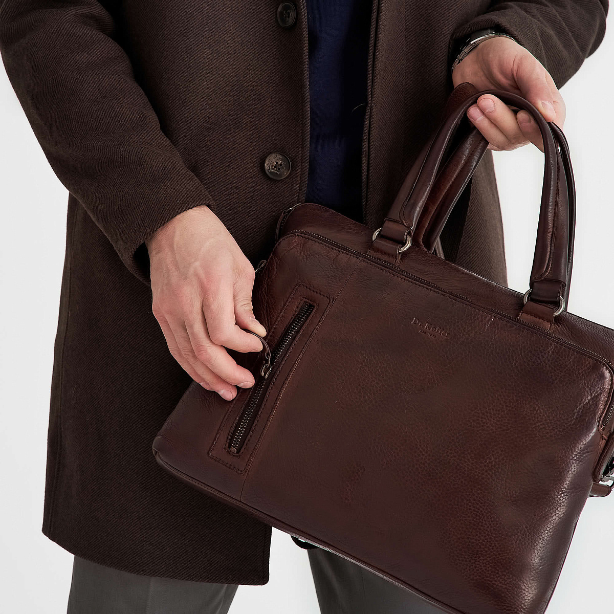 Деловая сумка Dr.Koffer из натуральной кожи темно-коричневая