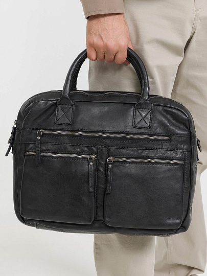 Деловая сумка Dr.Koffer из натуральной кожи черная