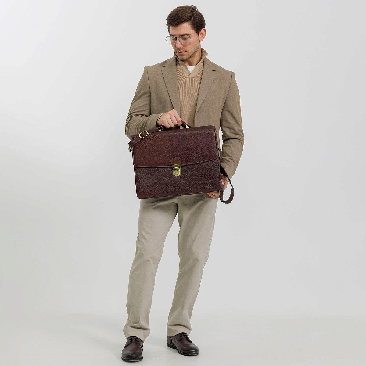 Портфель Dr.Koffer из натуральной кожи темно-коричневый