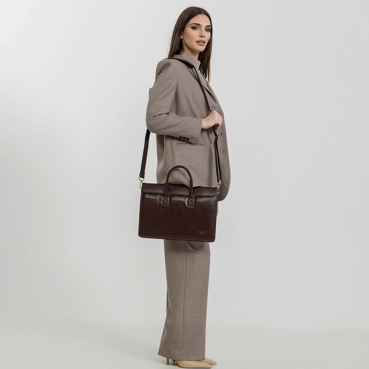 Деловая сумка Dr.Koffer из натуральной кожи темно-коричневая