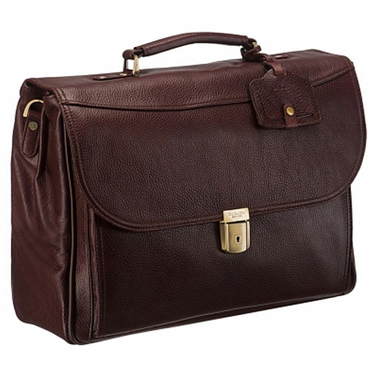 Стильный мужской портфель с кнопкой-шлевкой и съемным плечевым ремнем (шоколадного цвета)  Dr.Koffer B284320-02-09