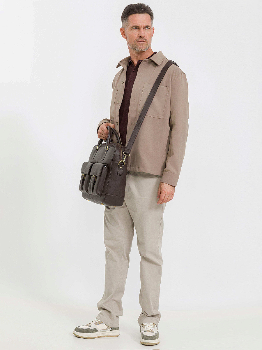 Деловая сумка Dr.Koffer из натуральной кожи темно-коричневая