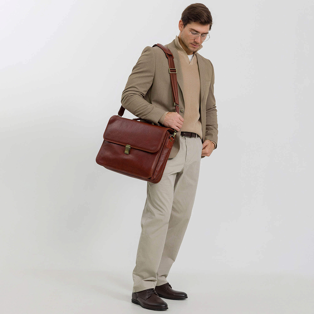 Портфель Dr.Koffer из натуральной кожи светло-коричневый