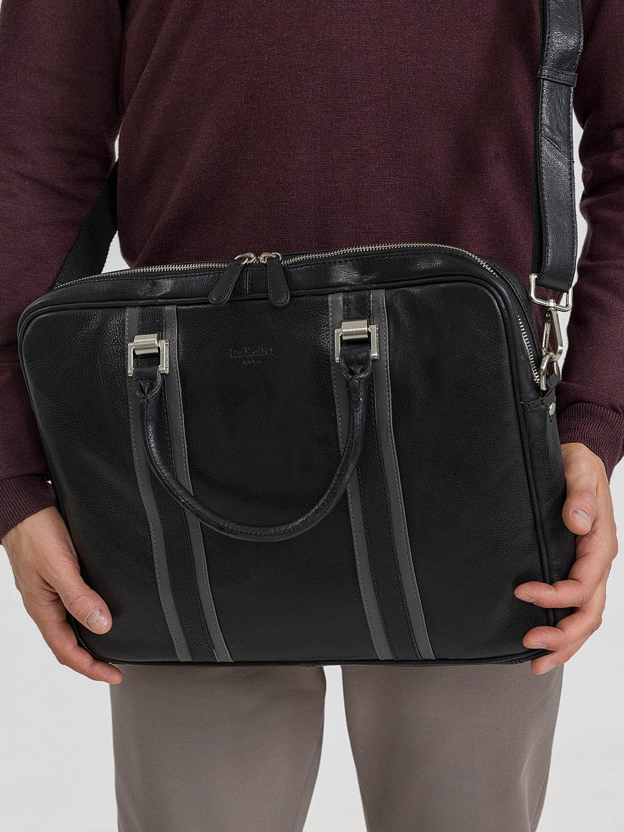 Деловая сумка Dr.Koffer из натуральной кожи черная