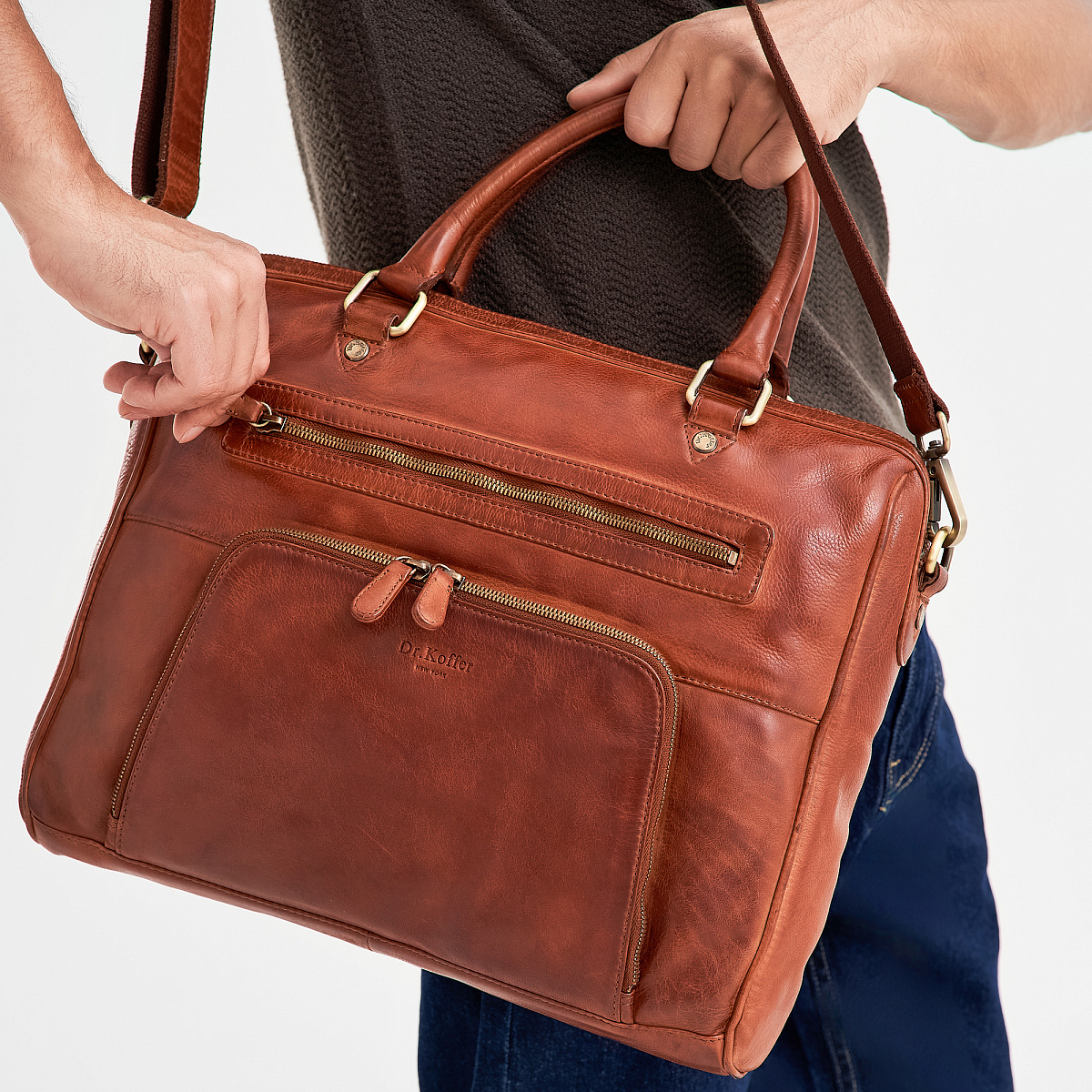 Деловая сумка Dr.Koffer из натуральной кожи коричневая