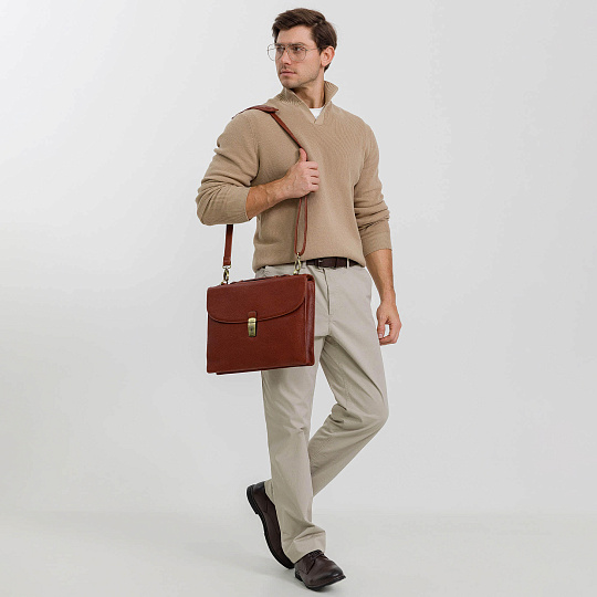 Портфель Dr.Koffer из натуральной кожи светло-коричневый