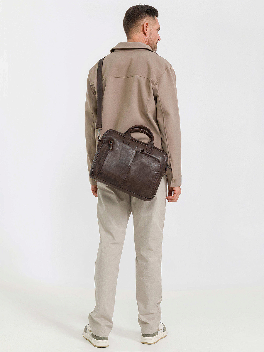 Деловая сумка Dr.Koffer из натуральной кожи темно-коричневая