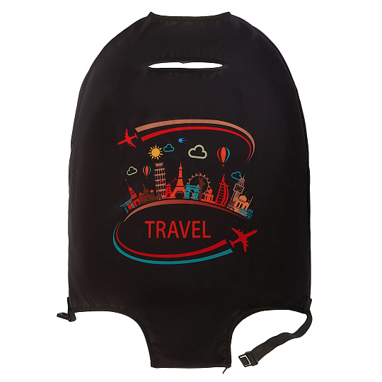 Чехол для чемодана M Dr.Koffer черный с рисунком"TRAVEL"