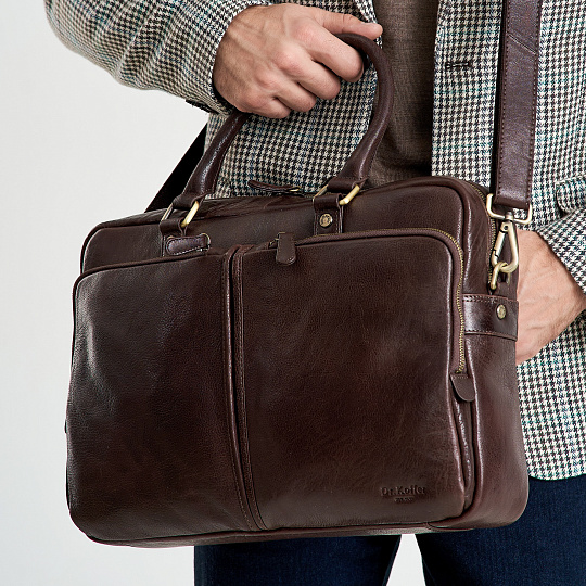 Деловая сумка Dr.Koffer из натуральной кожи темно-коричневая