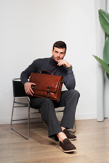 Портфель Dr.Koffer из натуральной кожи светло-коричневый