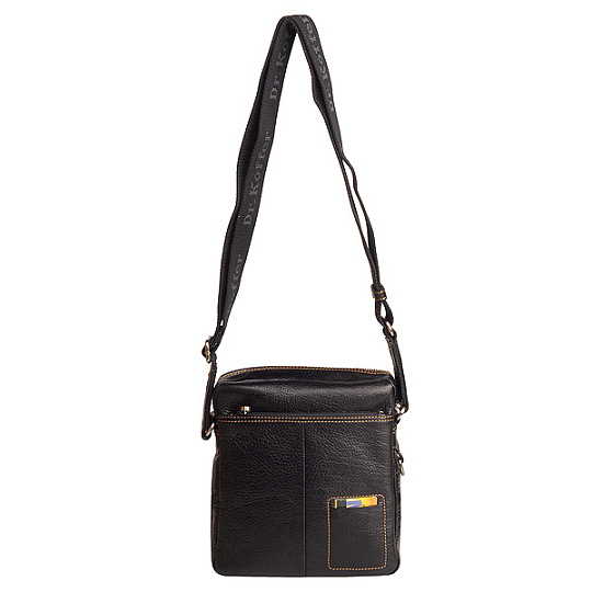 Черная мужская кожаная сумка на плечевом ремне с коричневой отделкой Dr.Koffer B402319-02-04