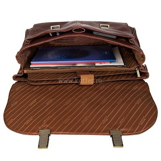 Объемный портфель с застежками на замках и съемным плечевым ремнем (коричневого цвета) Dr.Koffer B285050-02-05