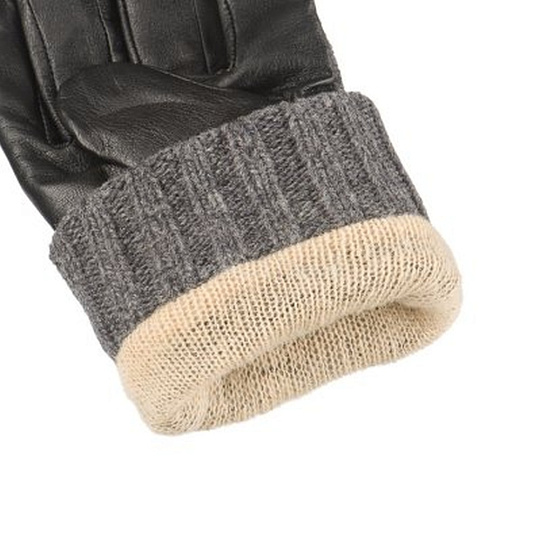 Мужские перчатки из черной кожи и серого вязаного трикотажа Dr.Koffer H710058-41-77